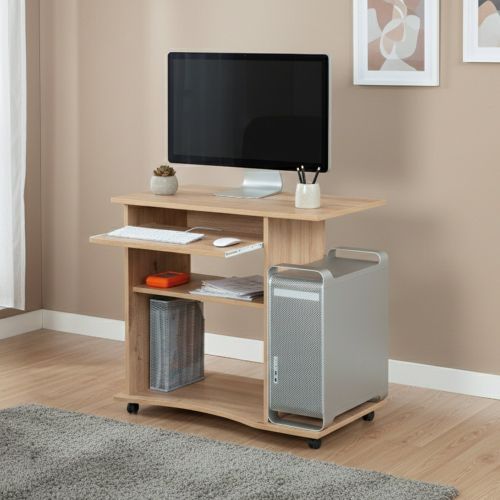 Scrivania Marrone Quercia un Vano Supporto pc 80x50x75h cm, Materiale Piano in Legno Massello - Mezzo