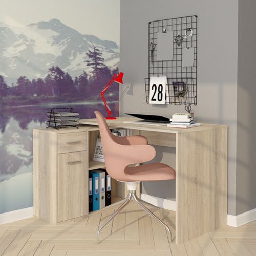 Scrivania Marrone Rovere Angolare un Cassetto 120x92x74h cm, 4 Ripiani - Linaza