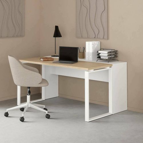 Scrivania Marrone Rovere Bianco Materiale Piano in Legno Nobilitato Sfumatura Colore Struttura Rovere 150x100x76h cm, Sfumatura Colore Ripiano Rovere