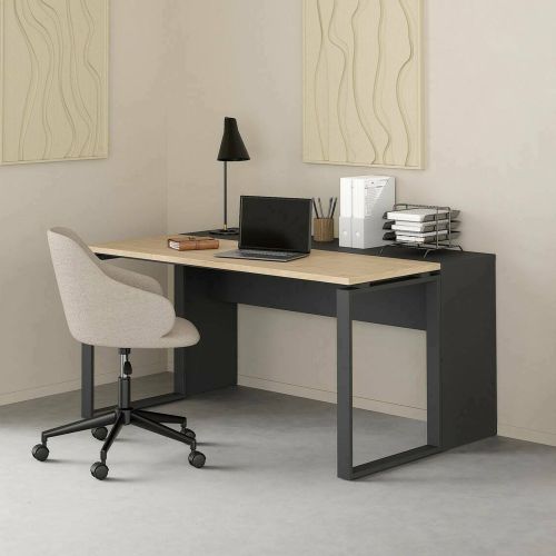 Scrivania Marrone Rovere Grigio Materiale Piano in Legno Nobilitato Sfumatura Colore Struttura Rovere 150x100x76h cm, Sfumatura Colore Ripiano Rovere
