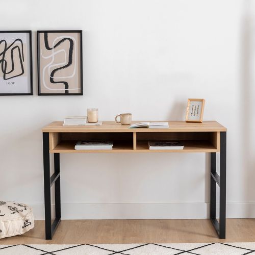 Scrivania Marrone Rovere Nero 3 Ripiani 2 Vani 120x60x72h cm, Colore Ripiano Marrone - Samo
