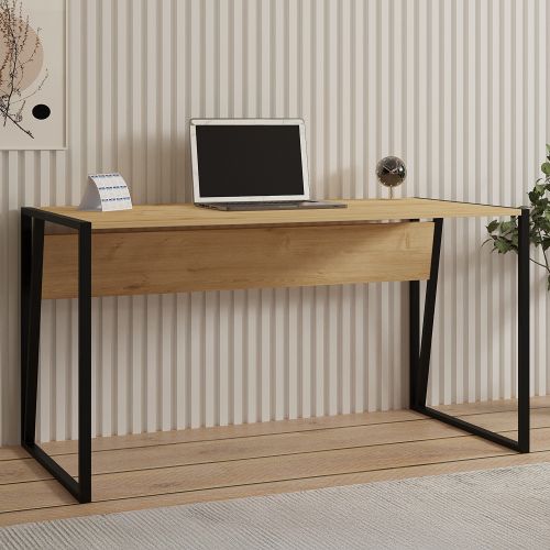 Scrivania Marrone Rovere Nero un Ripiano Sfumatura Colore Ripiano Rovere 140x70x74h cm, Colore Struttura Nero - Frascati