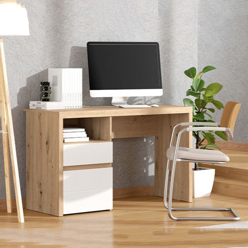Scrivania Marrone Rovere Nodi Bianco 2 Cassetti 2 Ripiani 127x52x77h cm, un Vano - Flam