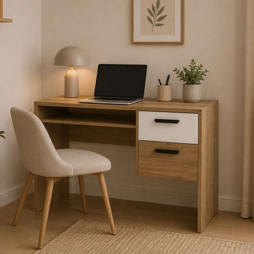 Scrivania Marrone Rovere Nodi Bianco 2 Cassetti 2 Ripiani 71x33x75h cm, un Vano - Linimi