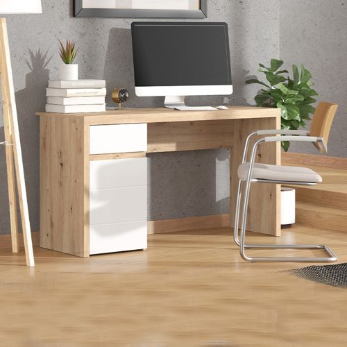 Scrivania Marrone Rovere Nodi Bianco un Cassetto 2 Ripiani 140x52x76h cm, Un'anta - Bovec