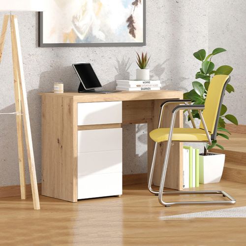 Scrivania Marrone Rovere Nodi Bianco un Cassetto 2 Ripiani 98x47x74h cm, Un'anta - Anholt