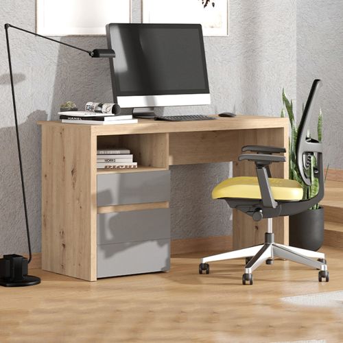 Scrivania Marrone Rovere Nodi Grigio Scuro 2 Cassetti 2 Ripiani 127x52x77h cm, un Vano - Flam