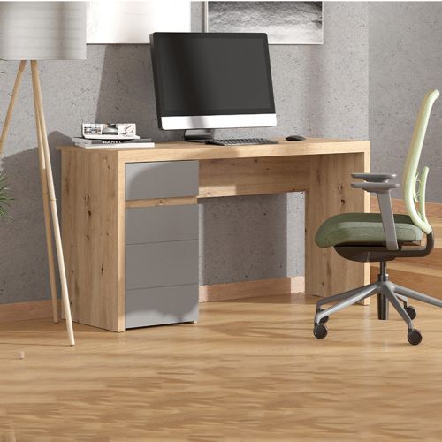 Scrivania Marrone Rovere Nodi Grigio Scuro un Cassetto 2 Ripiani 140x52x77h cm, Un'anta - Bovec