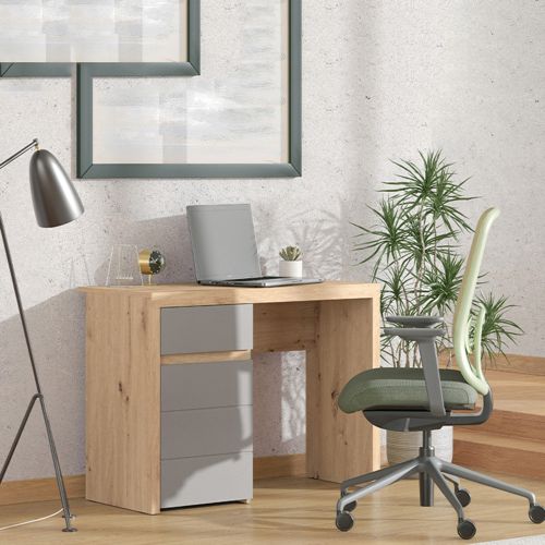 Scrivania Marrone Rovere Nodi Grigio Scuro un Cassetto 2 Ripiani 98x47x74h cm, Un'anta - Anholt