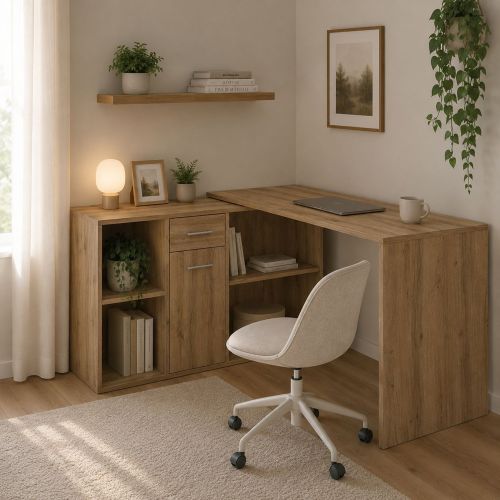 Scrivania Marrone Rovere Nodi Modulabile Angolare 122x120x75h cm, un Cassetto - Linare