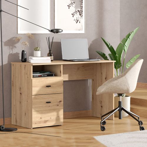 Scrivania Marrone Rovere Nodi Nero 2 Cassetti 2 Ripiani 127x51x77h cm, un Vano - Frutal