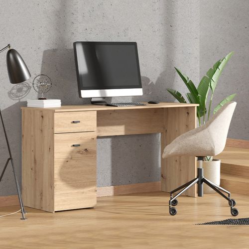 Scrivania Marrone Rovere Nodi Nero un Cassetto 2 Ripiani 140x50x77h cm, Un'anta - Porven