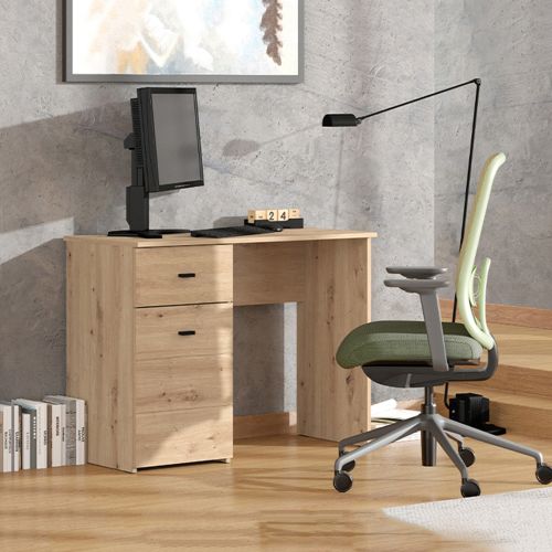 Scrivania Marrone Rovere Nodi Nero un Cassetto 2 Ripiani 98x45x74h cm, Un'anta - Cocham