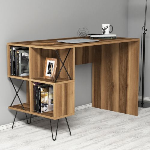 Scrivania Marrone Rovere Scuro Nero 5 Ripiani 4 Vani 120x60x79h cm, Colore Ripiano Marrone - Vita