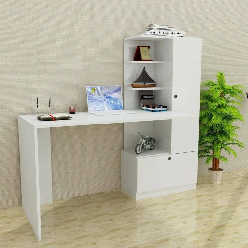 Scrivania Mars, Scrittoio angolare, Tavolo ufficio multiuso, Scrivania salvaspazio multi posizione, 120x62h74 cm, Bianco