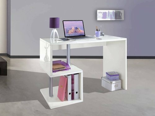 Scrivania Massimo, Scrittoio lineare porta PC, Tavolo multiuso per ufficio, Scrivania salvaspazio multiposizione, 100% Made in Italy, cm 100x50h78, Bianco lucido
