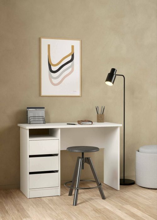 Scrivania Minette, Scrittoio multiuso, Tavolo per ufficio porta PC, Piano di lavoro, 49x110 h76 cm, Bianco