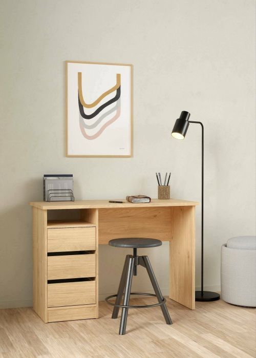 Scrivania Minette, Scrittoio multiuso, Tavolo per ufficio porta PC, Piano di lavoro, 49x110 h76 cm, Rovere