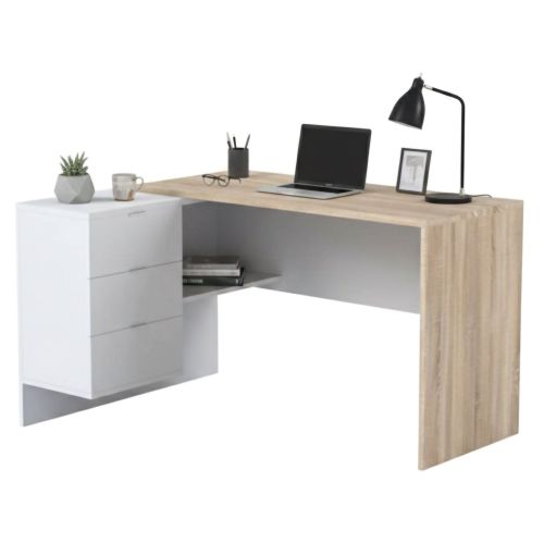 Scrivania moderna rovere e bianca 145x108cm con 2 cassetti - Agnello