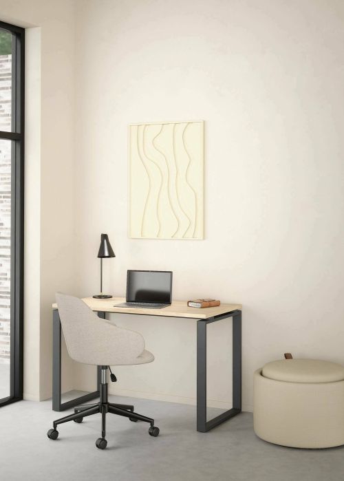 Scrivania Muriel, Scrittoio multiuso, Tavolo per ufficio porta PC, Piano di lavoro, 60x120 h76 cm, Rovere e Grigio