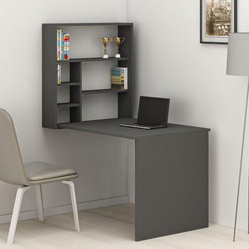 Scrivania Nero Antracite 5 Ripiani 6 Vani 59x90x74h cm, con Libreria - Veglio