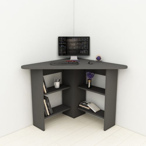 Scrivania Nero Antracite 5 Ripiani Angolare 80x80x74h cm, 4 Vani - Panchia