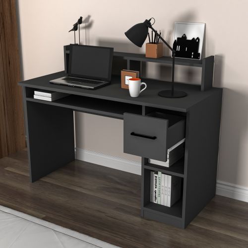 Scrivania Nero Antracite 5 Ripiani un Cassetto 120x93x55h cm, 5 Vani - Roletto