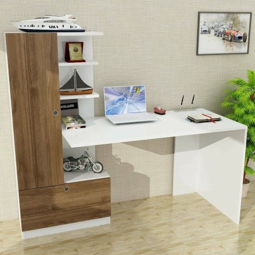 Scrivania No bianca e noce 149x61cm con libreria - Sordio