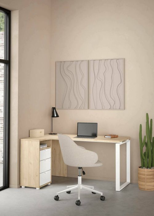 Scrivania Noemie, Scrittoio multiuso, Tavolo per ufficio porta PC, Piano di lavoro, 100x150 h76 cm, Rovere e Bianco