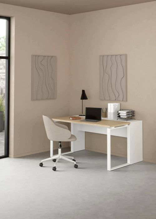 Scrivania Oriane, Scrittoio multiuso, Tavolo per ufficio porta PC, Piano di lavoro, 60x0 h76 cm, Rovere e Bianco