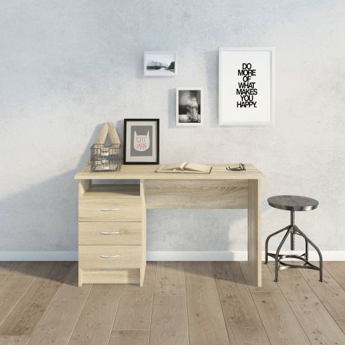 Scrivania Priscille, Scrittoio multiuso, Tavolo per ufficio porta PC, Piano di lavoro, 120x48 h72 cm, Quercia