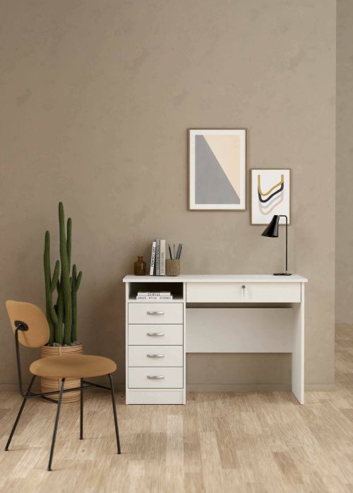 Scrivania Raymonde, Scrittoio multiuso, Tavolo per ufficio porta PC, Piano di lavoro, 109x48 h75 cm, Bianco
