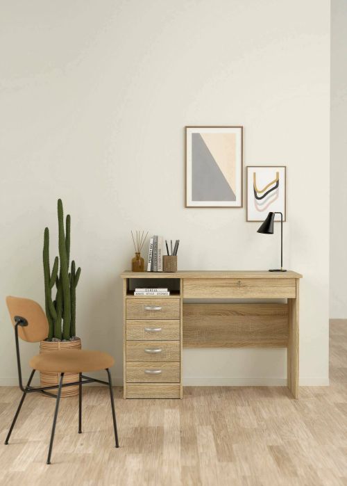 Scrivania Raymonde, Scrittoio multiuso, Tavolo per ufficio porta PC, Piano di lavoro, 109x49 h76 cm, Quercia