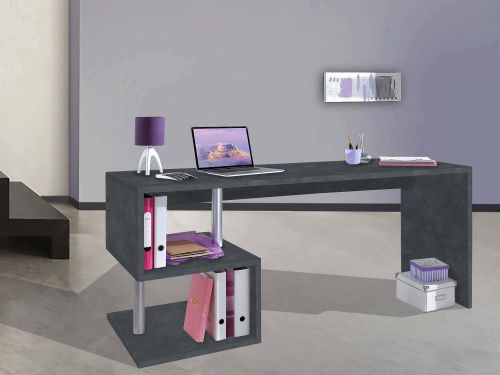 Scrivania Samuel, Scrittoio lineare porta PC, Tavolo multiuso per ufficio, Scrivania salvaspazio multiposizione, 100% Made in Italy, cm 180x60h78, Ardesia