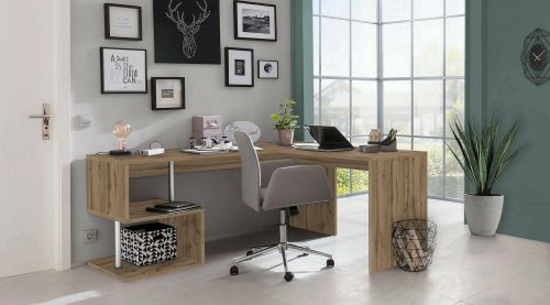 Scrivania Sasha, Scrittoio angolare porta PC, Tavolo multiuso per ufficio, Scrivania salvaspazio multiposizione, 100% Made in Italy, cm 160x60h78, Rovere