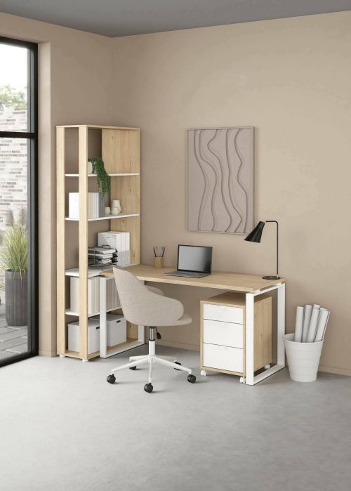 Scrivania Severine, Scrittoio multiuso, Tavolo per ufficio porta PC, Piano di lavoro, 80x184 h205 cm, Rovere e Bianco