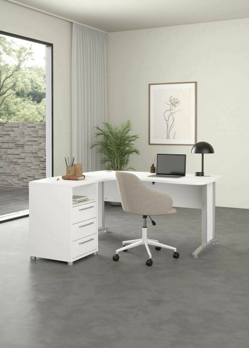 Scrivania Sidonia, Scrittoio multiuso, Tavolo per ufficio porta PC, Piano di lavoro, 159x150 h75 cm, Bianco e Grigio