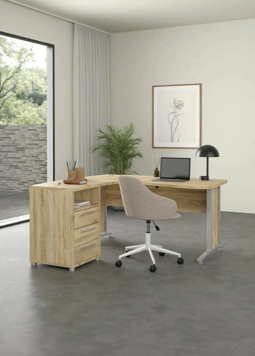 Scrivania Sidonia, Scrittoio multiuso, Tavolo per ufficio porta PC, Piano di lavoro, 159x150 h75 cm, Grigio e Quercia