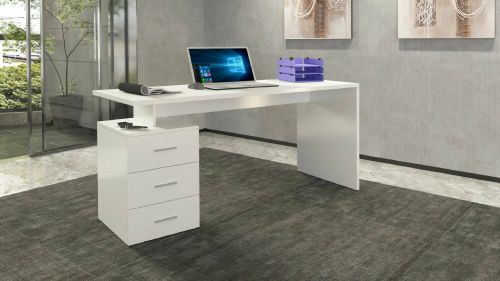 Scrivania Siro, Scrittoio lineare, Scrivania ufficio multiuso, Scrivania salvaspazio multi posizione, 160x60h75 cm, Bianco