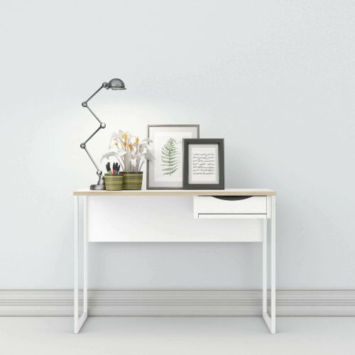 Scrivania Stephanie, Scrittoio multiuso, Tavolo per ufficio porta PC, Piano di lavoro, 110x48 h77 cm, Bianco