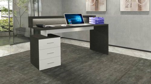 Scrivania Svevo, Scrittoio con sopralzo, Scrivania ufficio multiuso, Scrivania salvaspazio multi posizione, 160x60h90 cm, Bianco e Ardesia