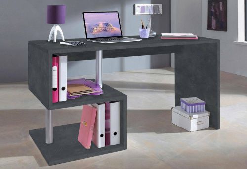 Scrivania Valerio, Scrittoio lineare porta PC, Tavolo multiuso per ufficio, Scrivania salvaspazio multiposizione, 100% Made in Italy, cm 140x60h78, Ardesia
