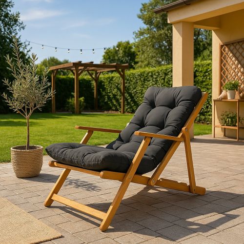 Sdraio pieghevole imbottita grigio scuro in legno marrone rovere - Stintino