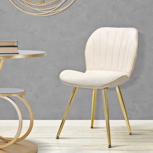 Sedia Bianco Crema oro 2 Sedie Rivestimento in Velluto, Imbottito - Bohinj