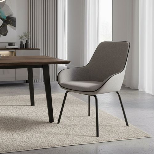 Sedia comoda imbottita in tessuto grigio - Arpaia