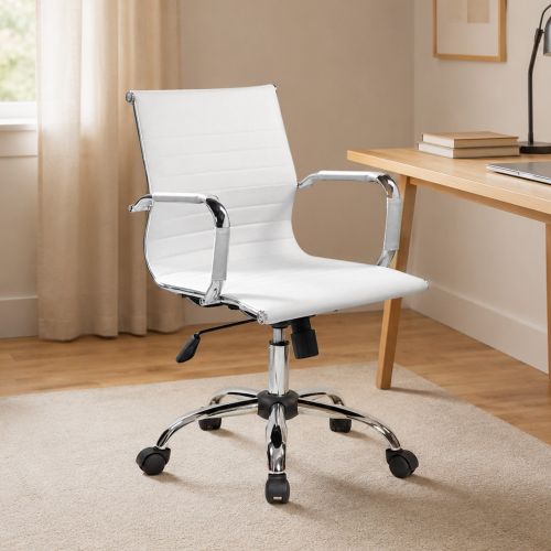 Sedia con Ruote Bianco Regolabile Imbottito, 5 Ruote - Gallicom