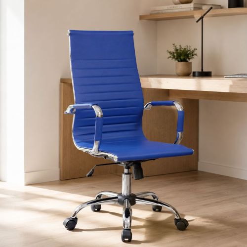 Sedia con Ruote blu Regolabile Imbottito, 5 Ruote - Attilia