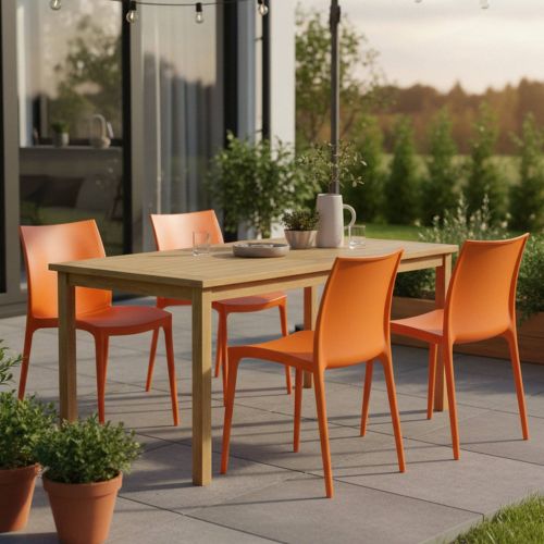 Sedia da Esterno Arancione 4 Sedie Impilabile, Peso Supportato 120 kg Made in Italy - Grover