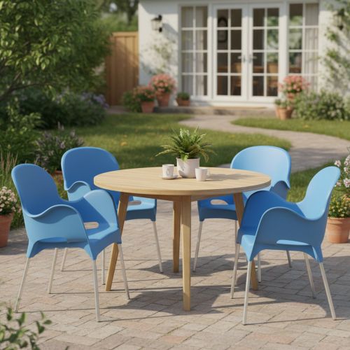 Sedia da Esterno Azzurro 4 Sedie Impilabile, Braccioli Made in Italy - Raimund