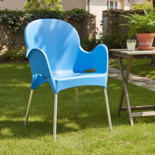 Sedia da Esterno Azzurro una Sedia Impilabile, Braccioli Made in Italy - Vashti
